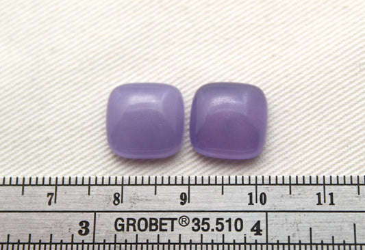 TWO Dyed Purple Jade Gemstones square cushion 12MM half drilled