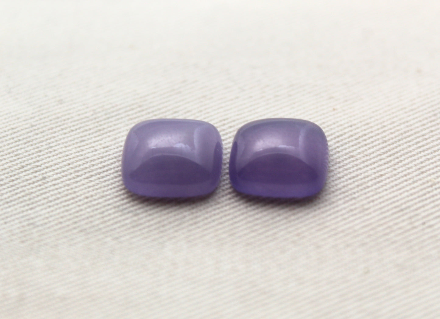 TWO Dyed Purple Jade Gemstones square cushion 12MM half drilled