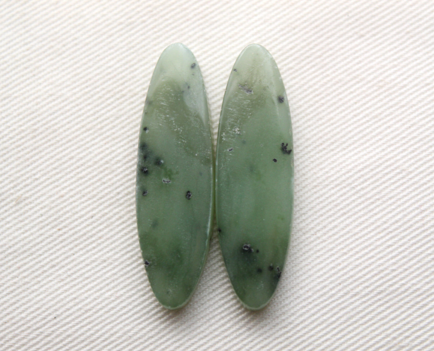 Long Nephrite Jade Cabochons Pair Gemstone moss green Oval