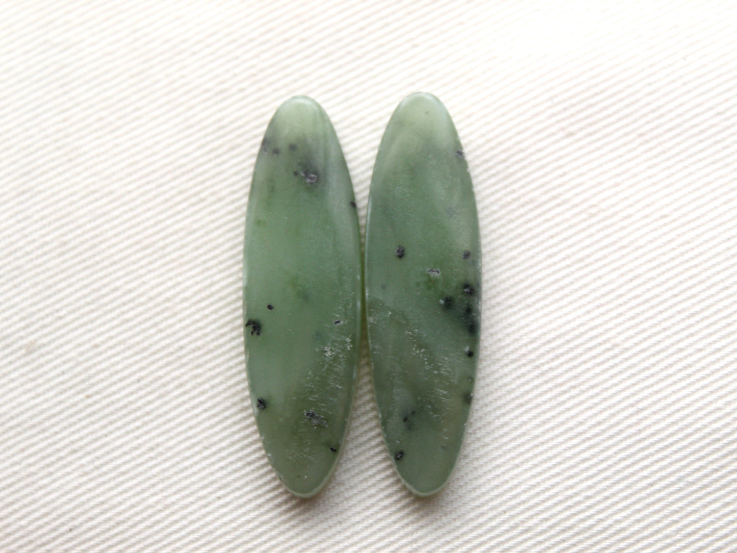 Long Nephrite Jade Cabochons Pair Gemstone moss green Oval