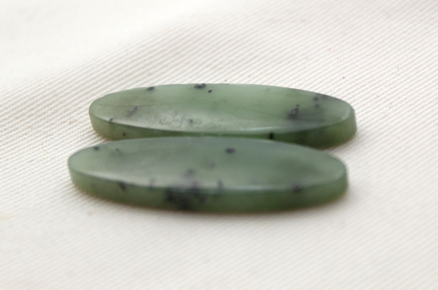 Long Nephrite Jade Cabochons Pair Gemstone moss green Oval