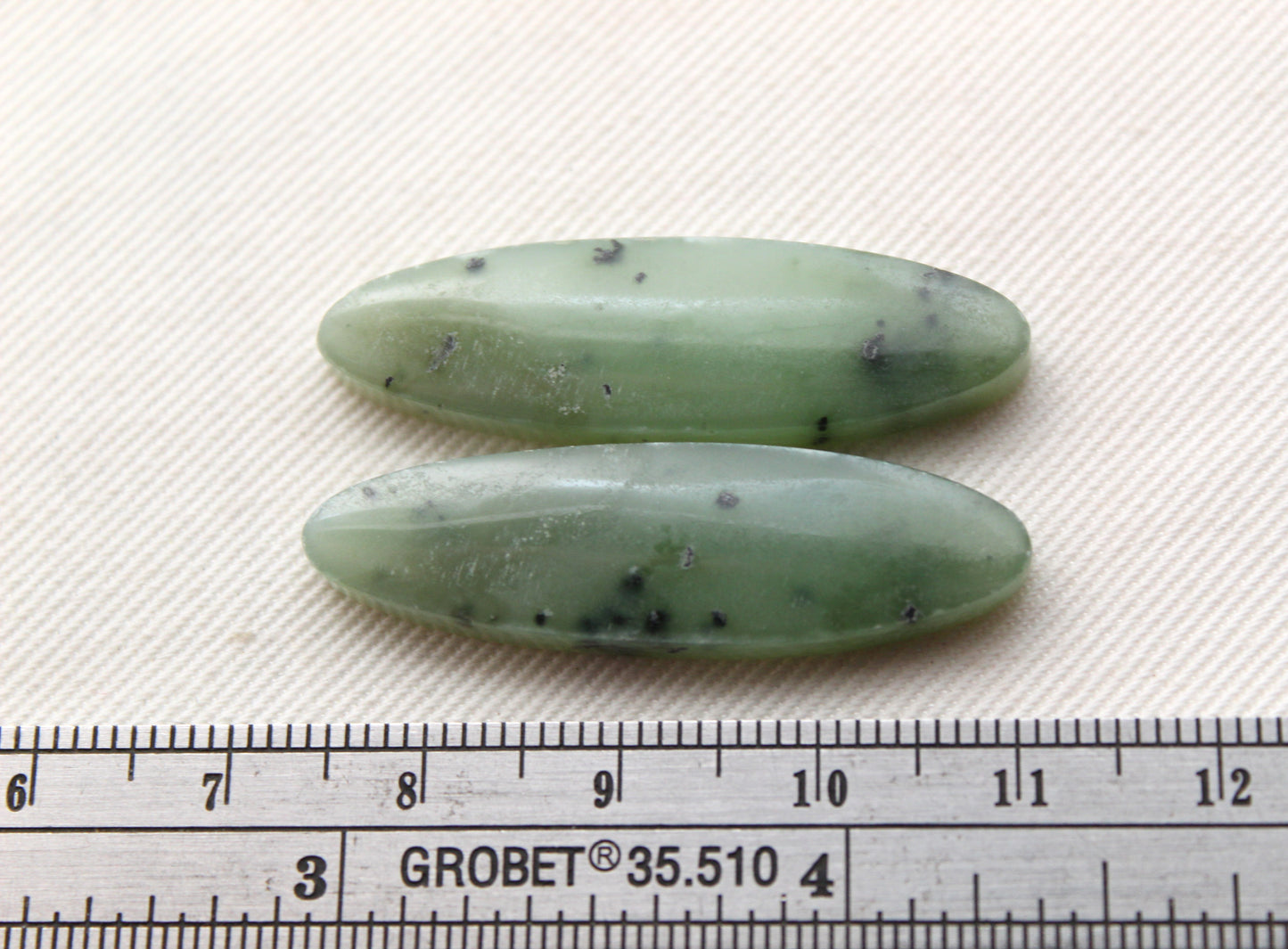 Long Nephrite Jade Cabochons Pair Gemstone moss green Oval