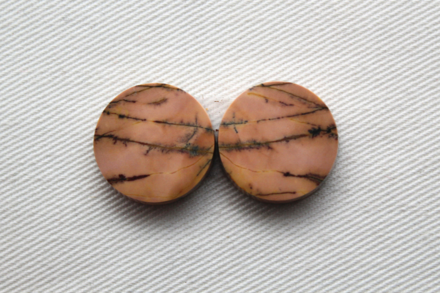 NICE Pair of Cabochons Yellow Feather Jasper Gemstone 17MM