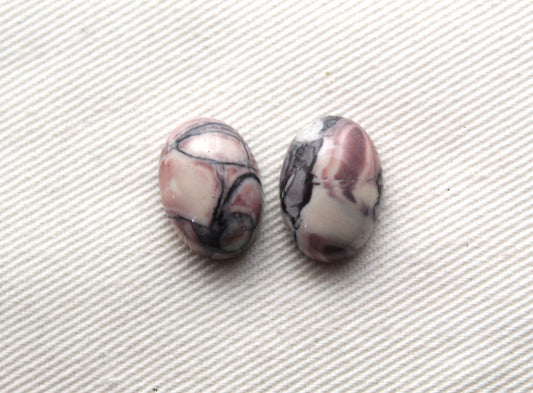TWO Porcelain Jasper Cabochon Gemstone pink Oval 14x10MM