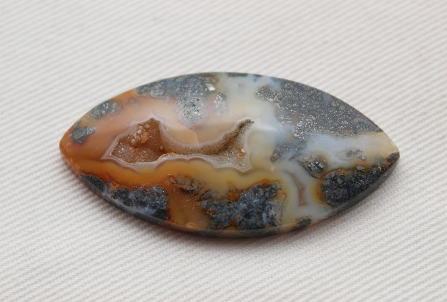 Large Marcasite in Cabochon Marquise Gemstone DRUZY