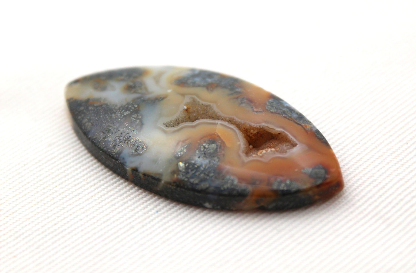 Large Marcasite in Cabochon Marquise Gemstone DRUZY