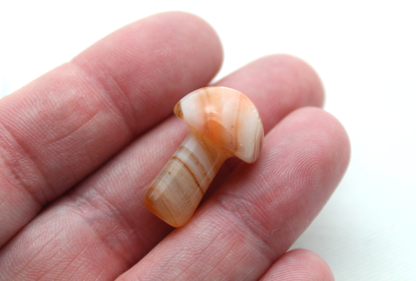 ONE Mushroom figurine Gemtones banded agate orange