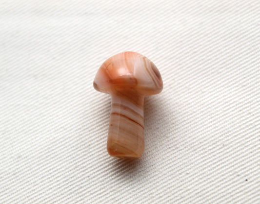 ONE Mushroom figurine Gemtones banded agate orange
