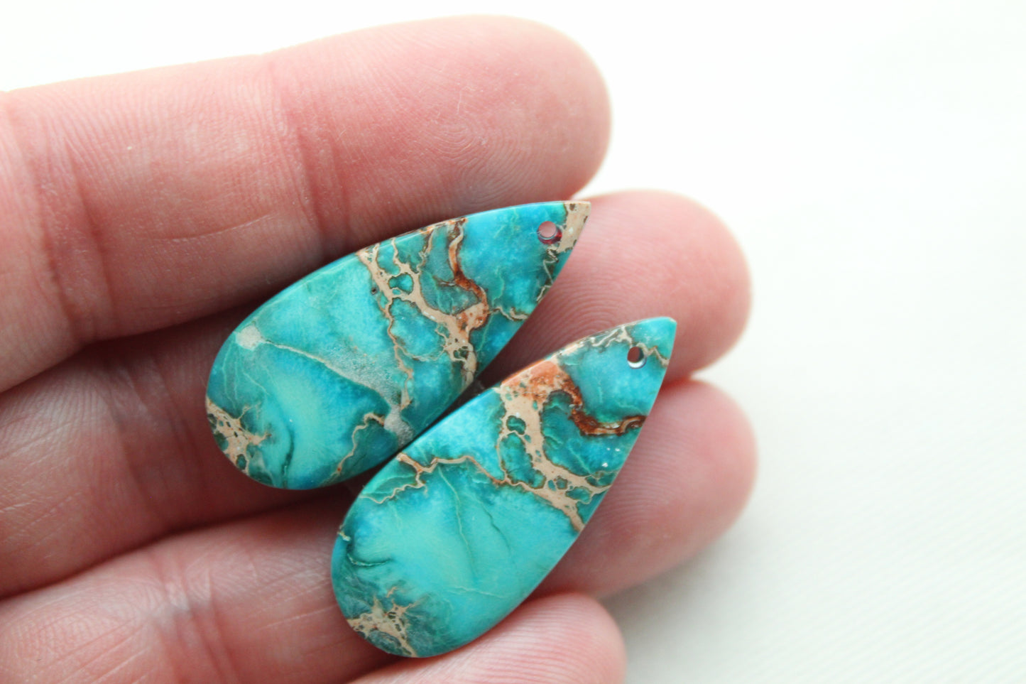 Sea sediment Jasper Pair Cabochons DRILLED
