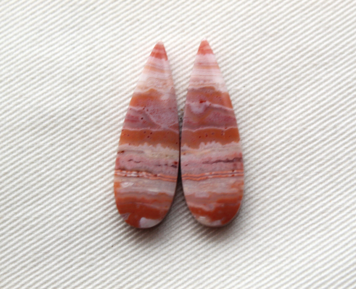 Banded Agates Cabochons Gemstone Pair teardrop multicolors