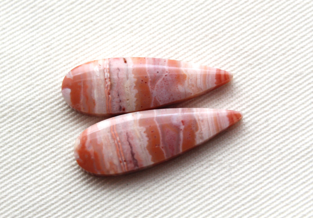 Banded Agates Cabochons Gemstone Pair teardrop multicolors