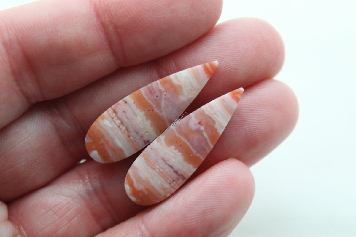 Banded Agates Cabochons Gemstone Pair teardrop multicolors
