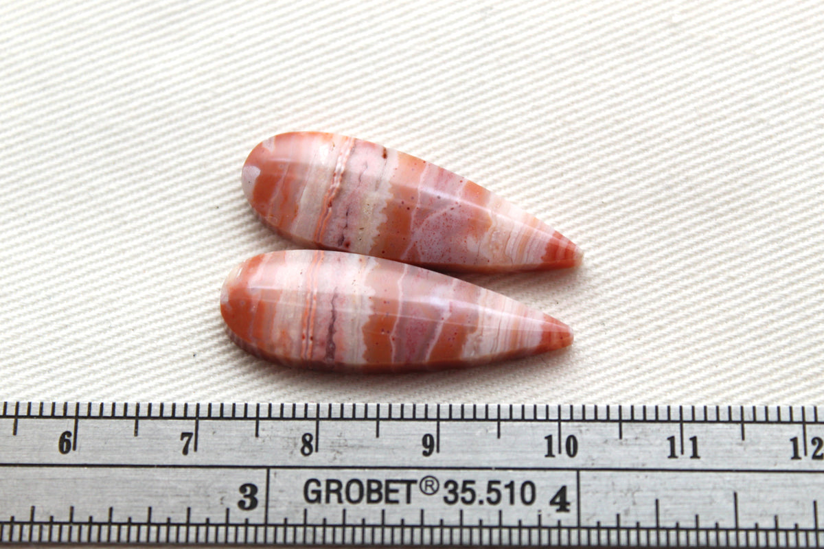 Banded Agates Cabochons Gemstone Pair teardrop multicolors