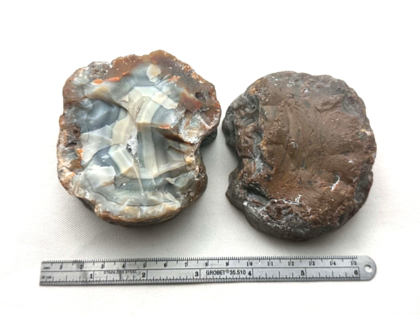 Large Indonesian banded Agate nodule polished blue white