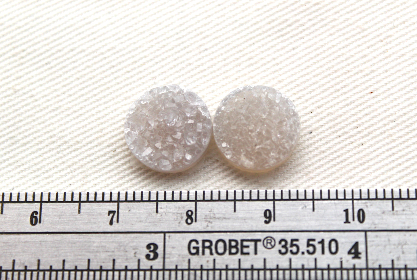 Small White Druzy Pair Cabochons round 12MM