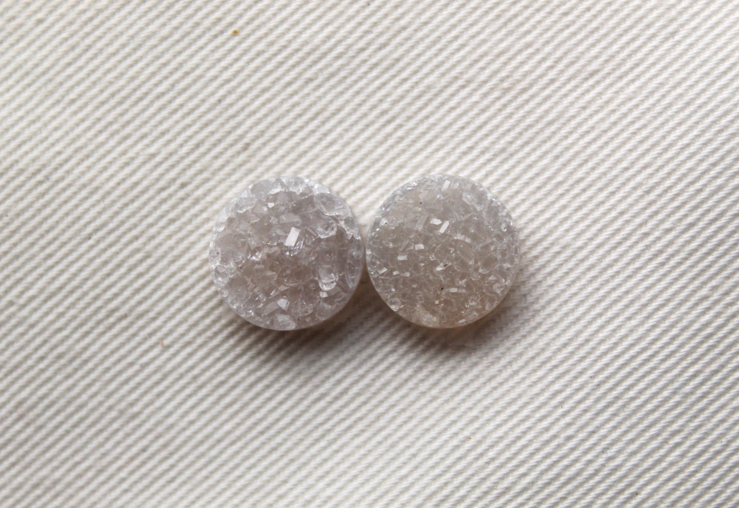 Small White Druzy Pair Cabochons round 12MM