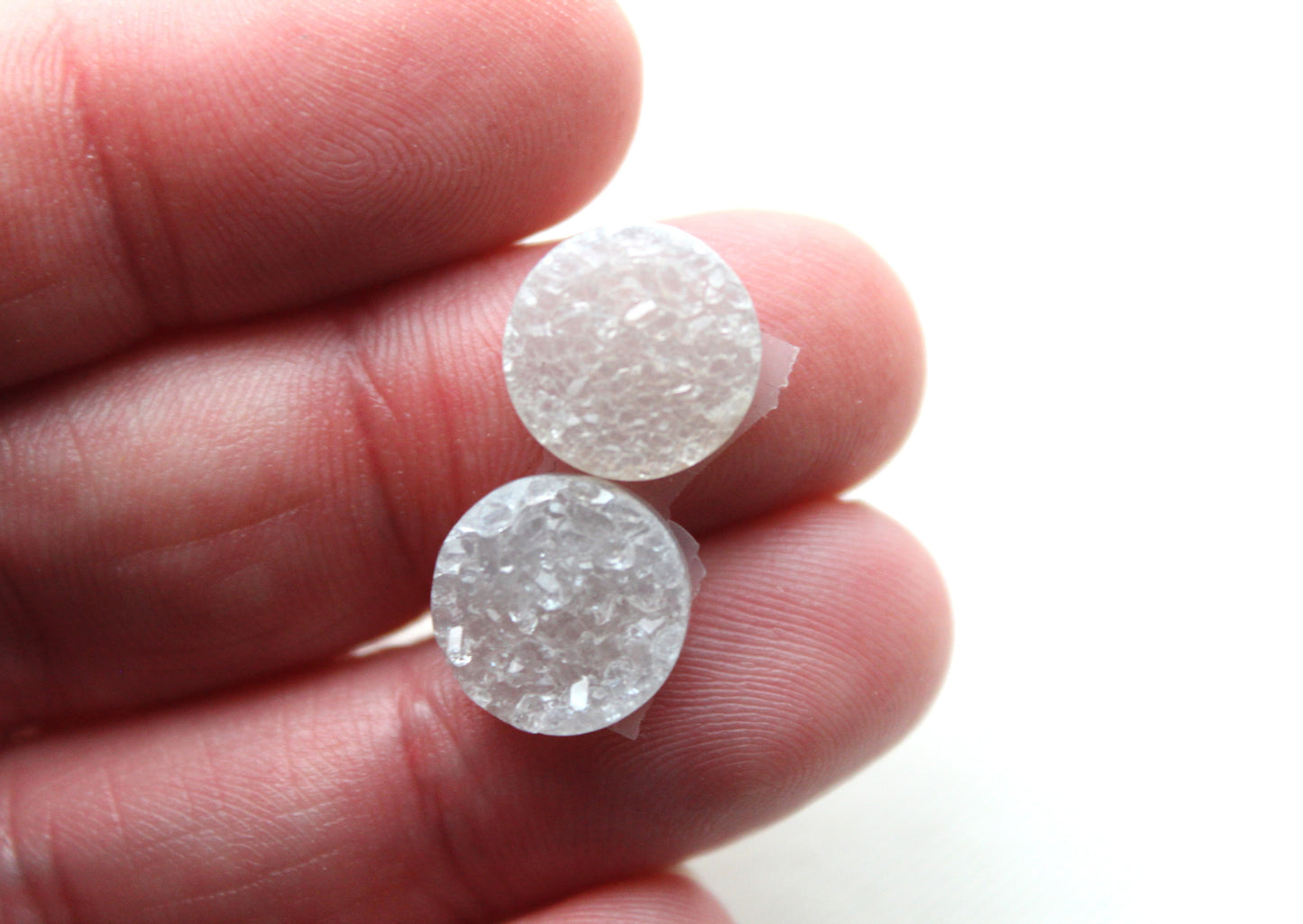 Small White Druzy Pair Cabochons round 12MM