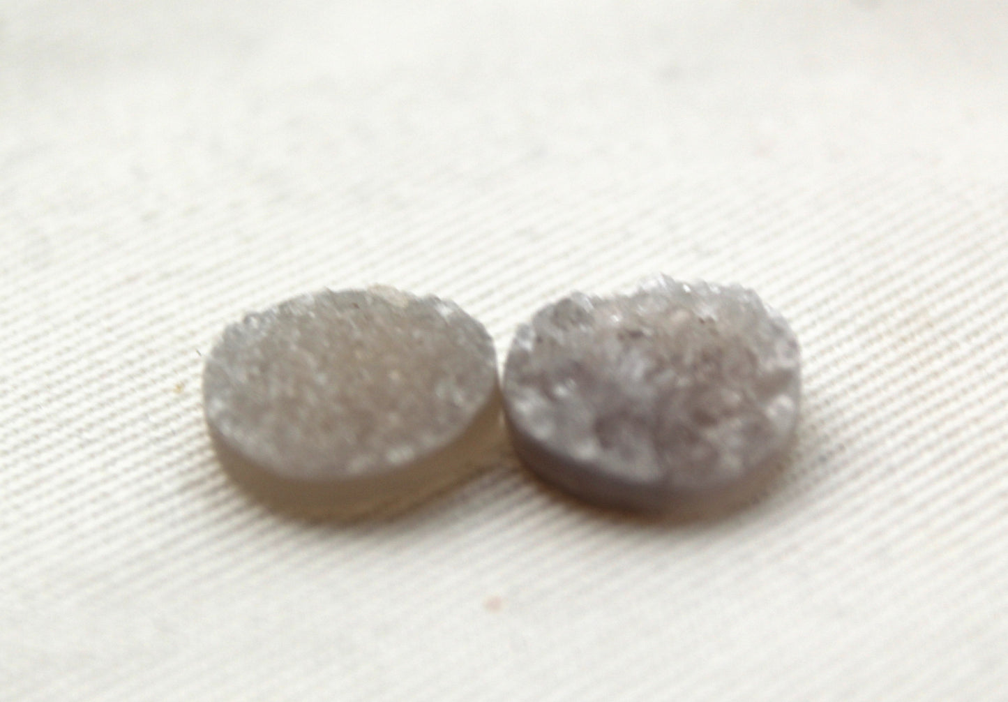Small White Druzy Pair Cabochons round 12MM