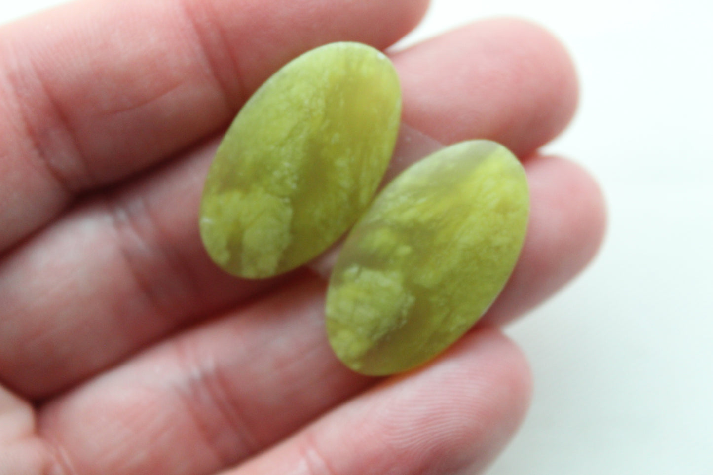 Vesuvianite Cabochon Pair Gemstone light green Oval