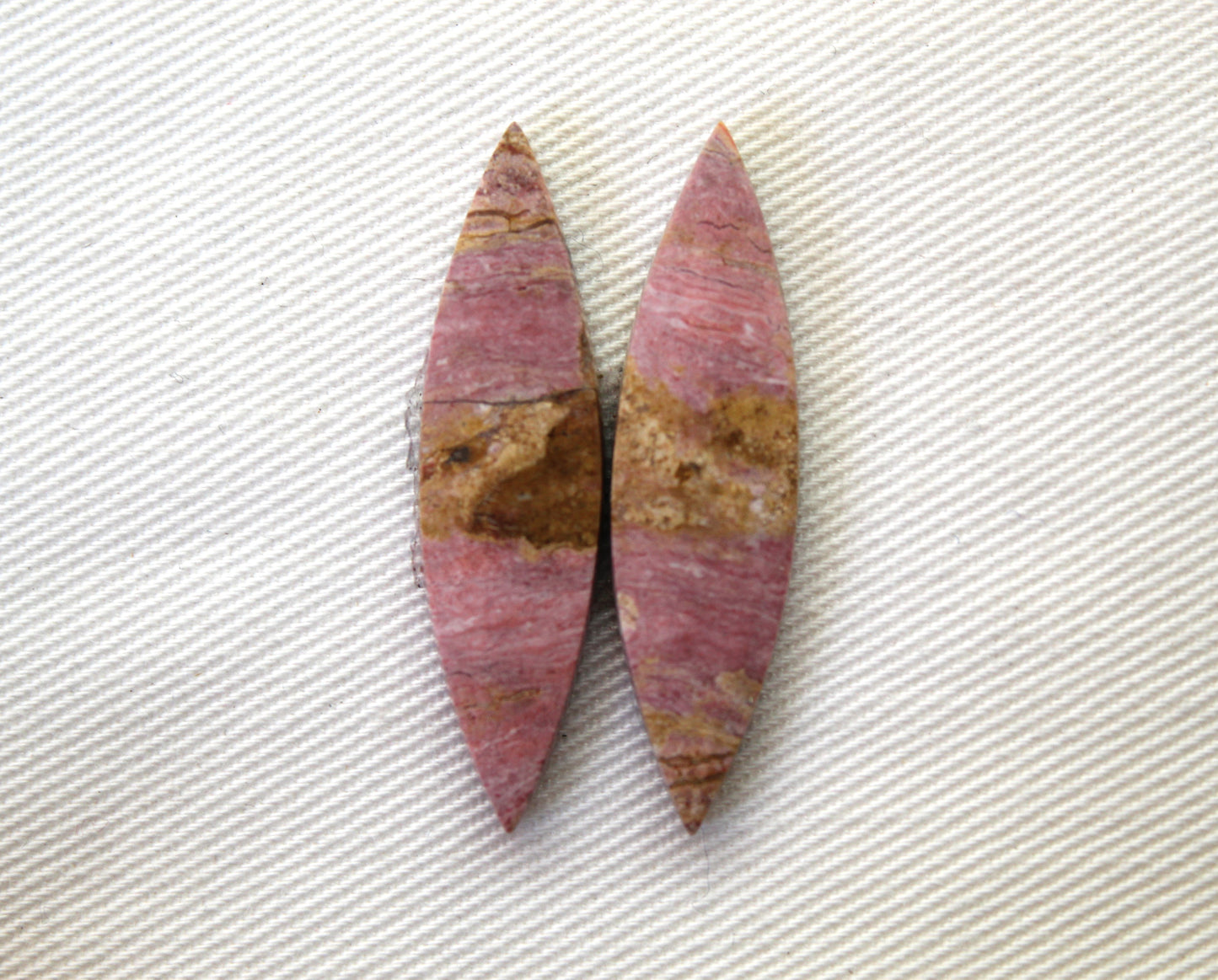 Pink Fossil Wood Pair of Gemstones cabochon natural marquise