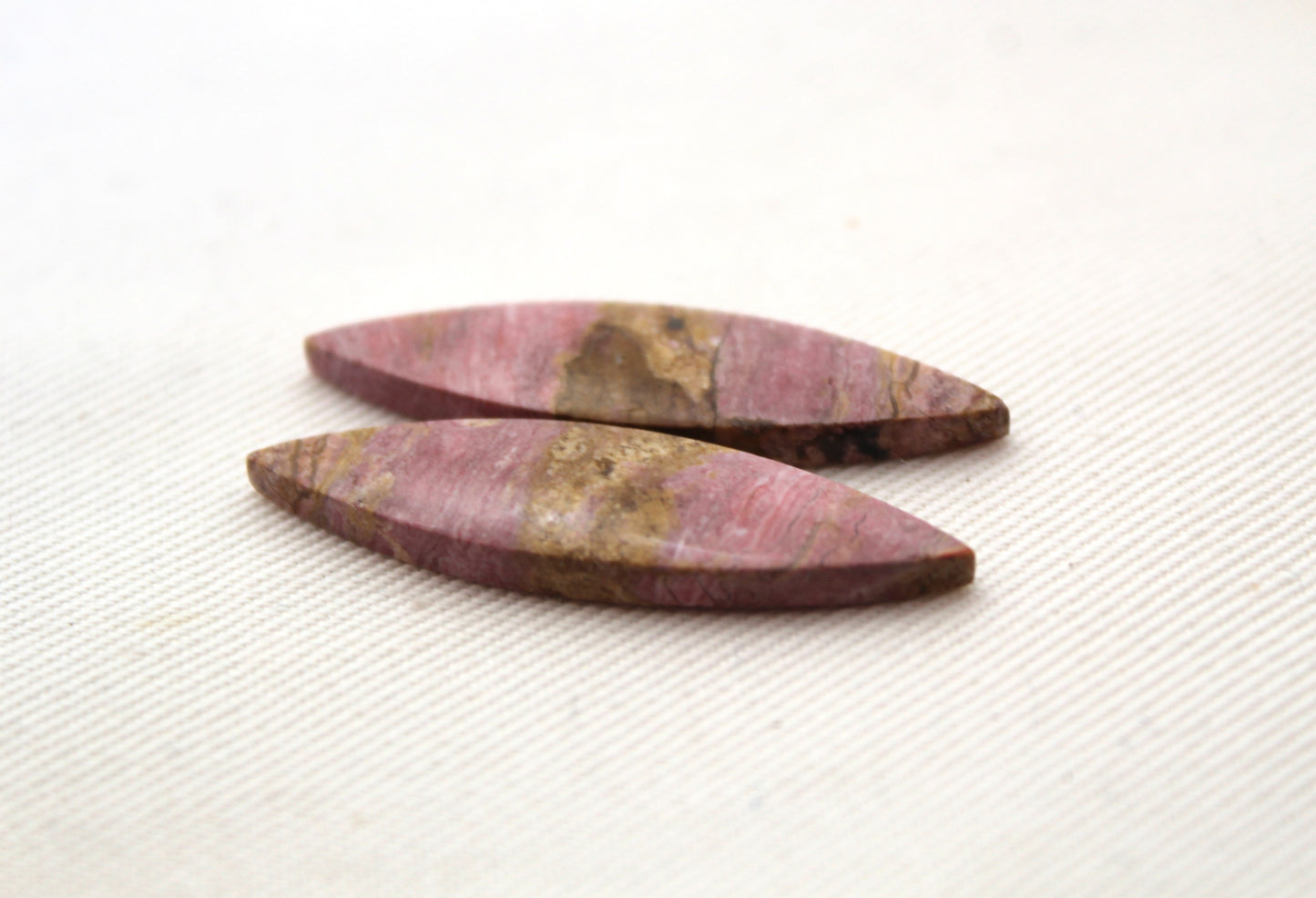 Pink Fossil Wood Pair of Gemstones cabochon natural marquise