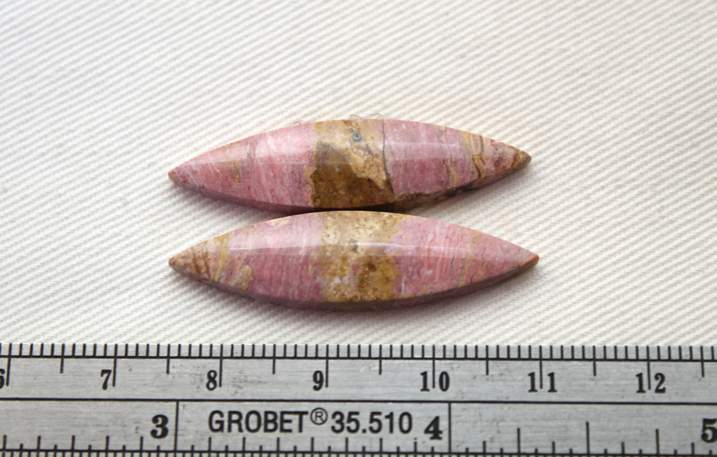 Pink Fossil Wood Pair of Gemstones cabochon natural marquise
