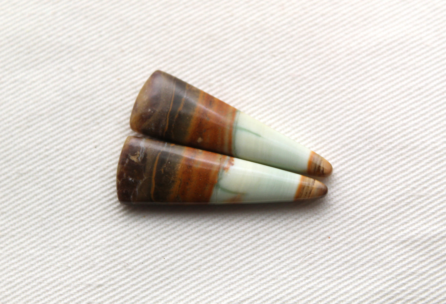 Opalized Petrified Wood Cabochon Pair  green gemstone