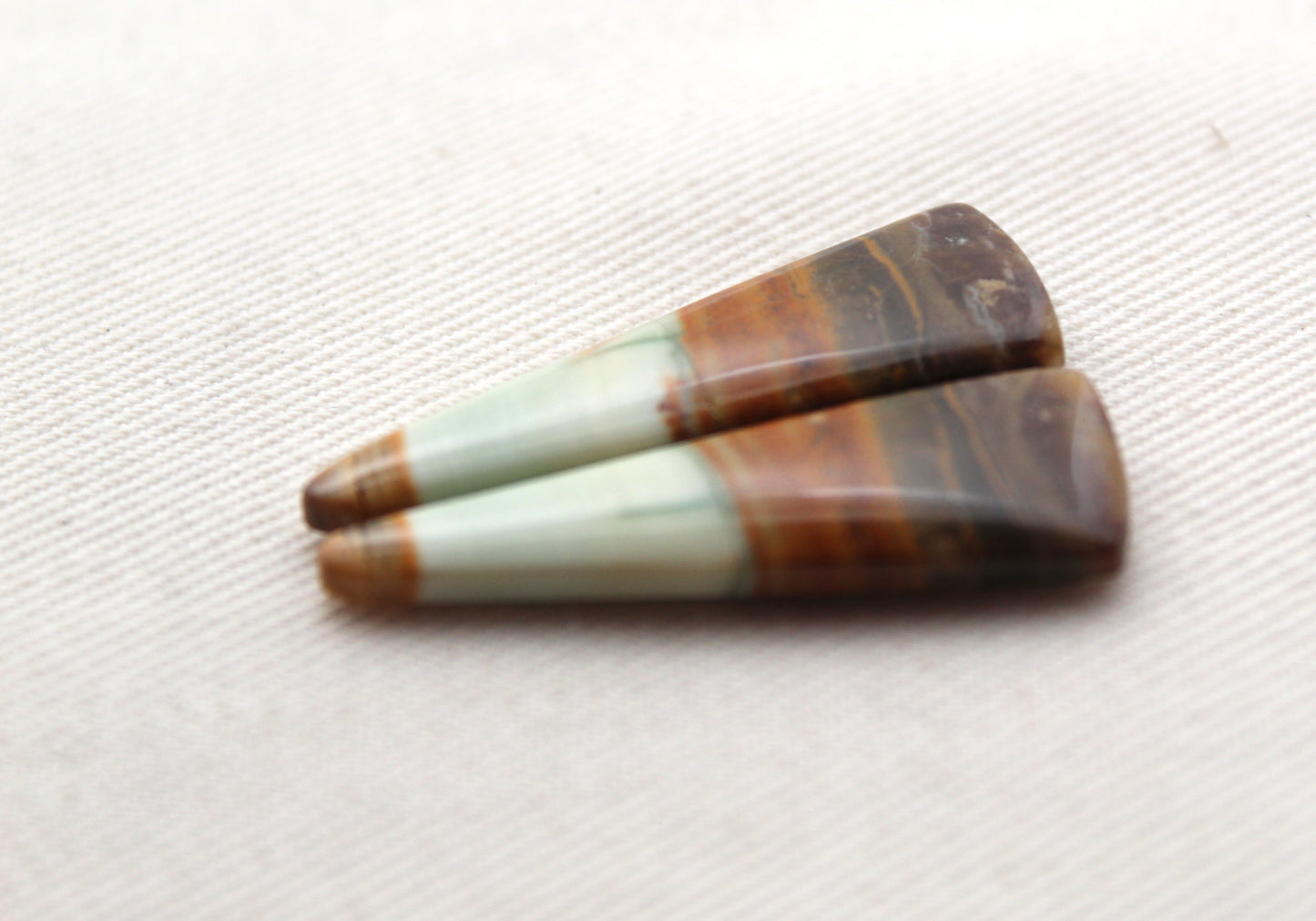 Opalized Petrified Wood Cabochon Pair  green gemstone
