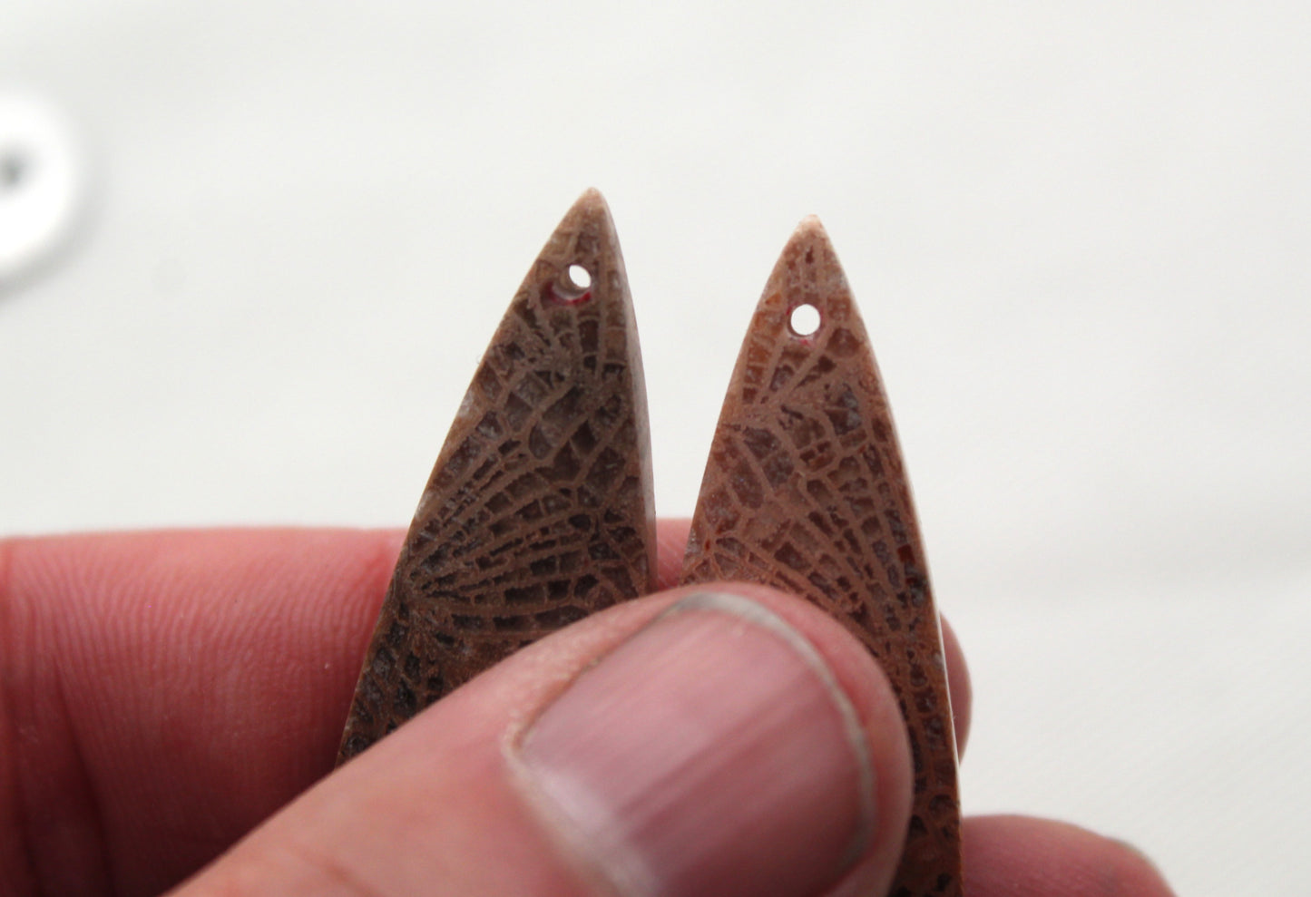 Pink Fossil Coral Pair of Gemstones cabochon long teardrop DRILLED