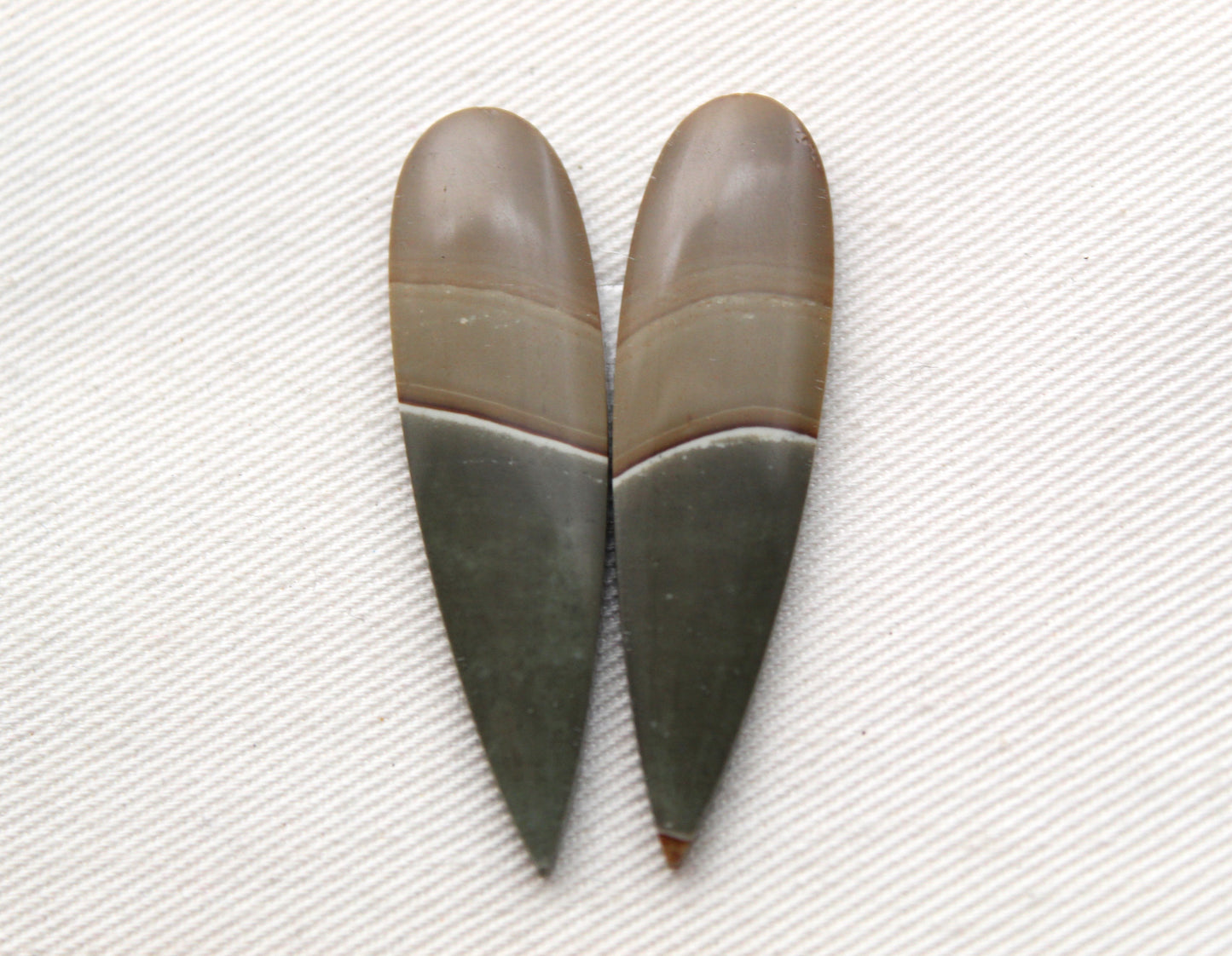Long Matching pair of polychrome Jasper Cabochons