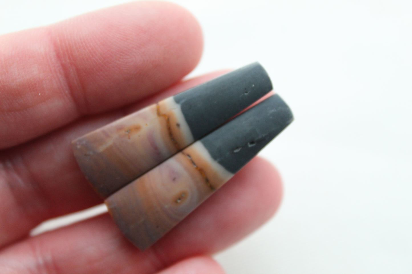 Matching pair of Indonesian Polychrome Jasper Cabochons