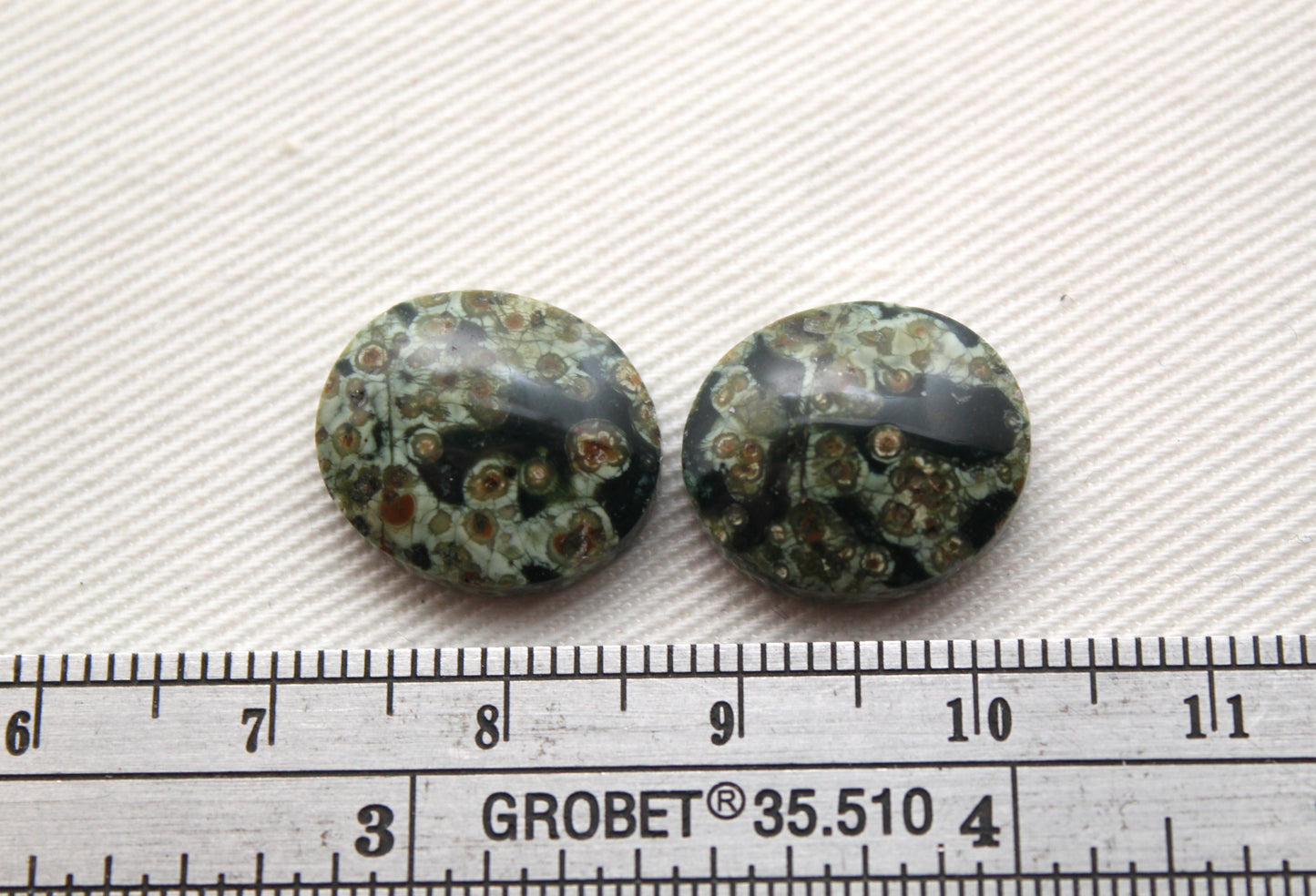Small Green Olive Jasper Cabochon Pair Gemstone Oval