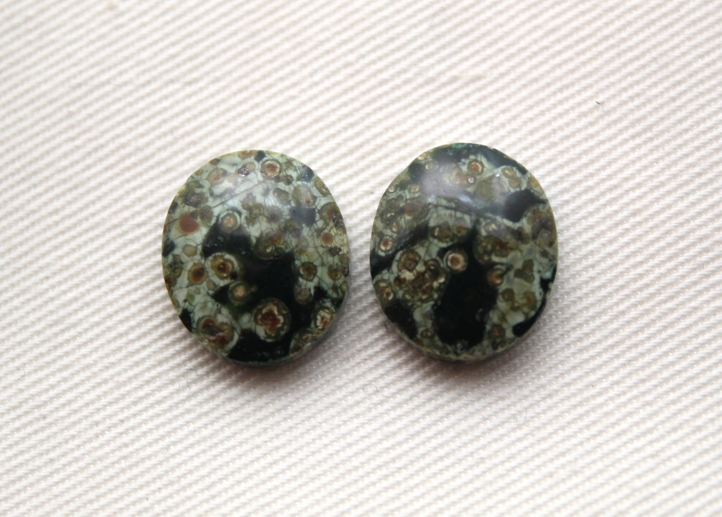 Small Green Olive Jasper Cabochon Pair Gemstone Oval