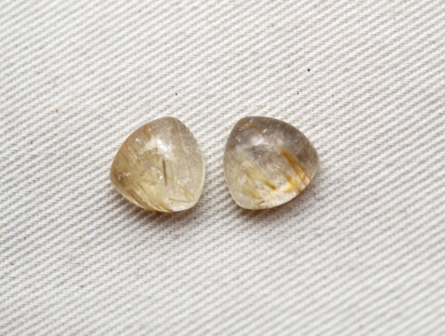 TWO rutilated Quartz cabochons trillion Gemstones 10MM