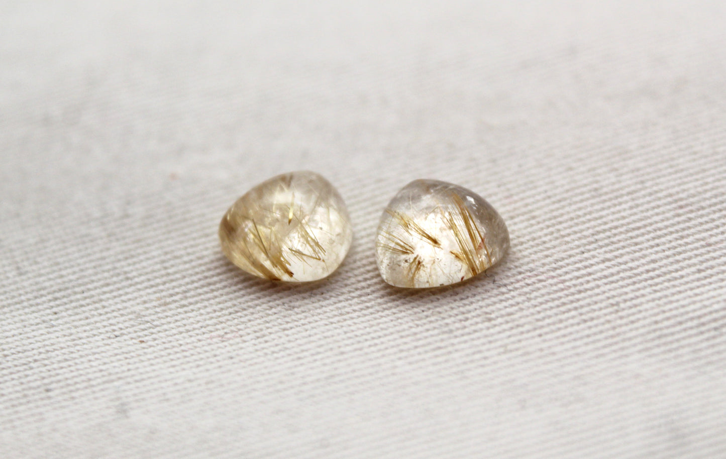 TWO rutilated Quartz cabochons trillion Gemstones 10MM