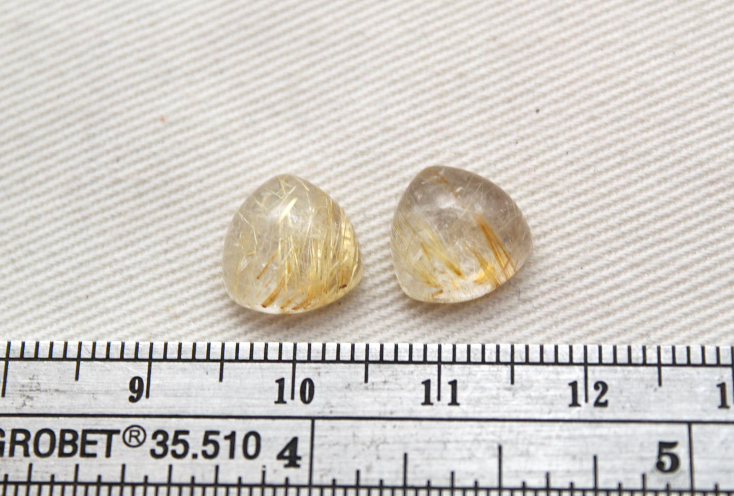 TWO rutilated Quartz cabochons trillion Gemstones 10MM