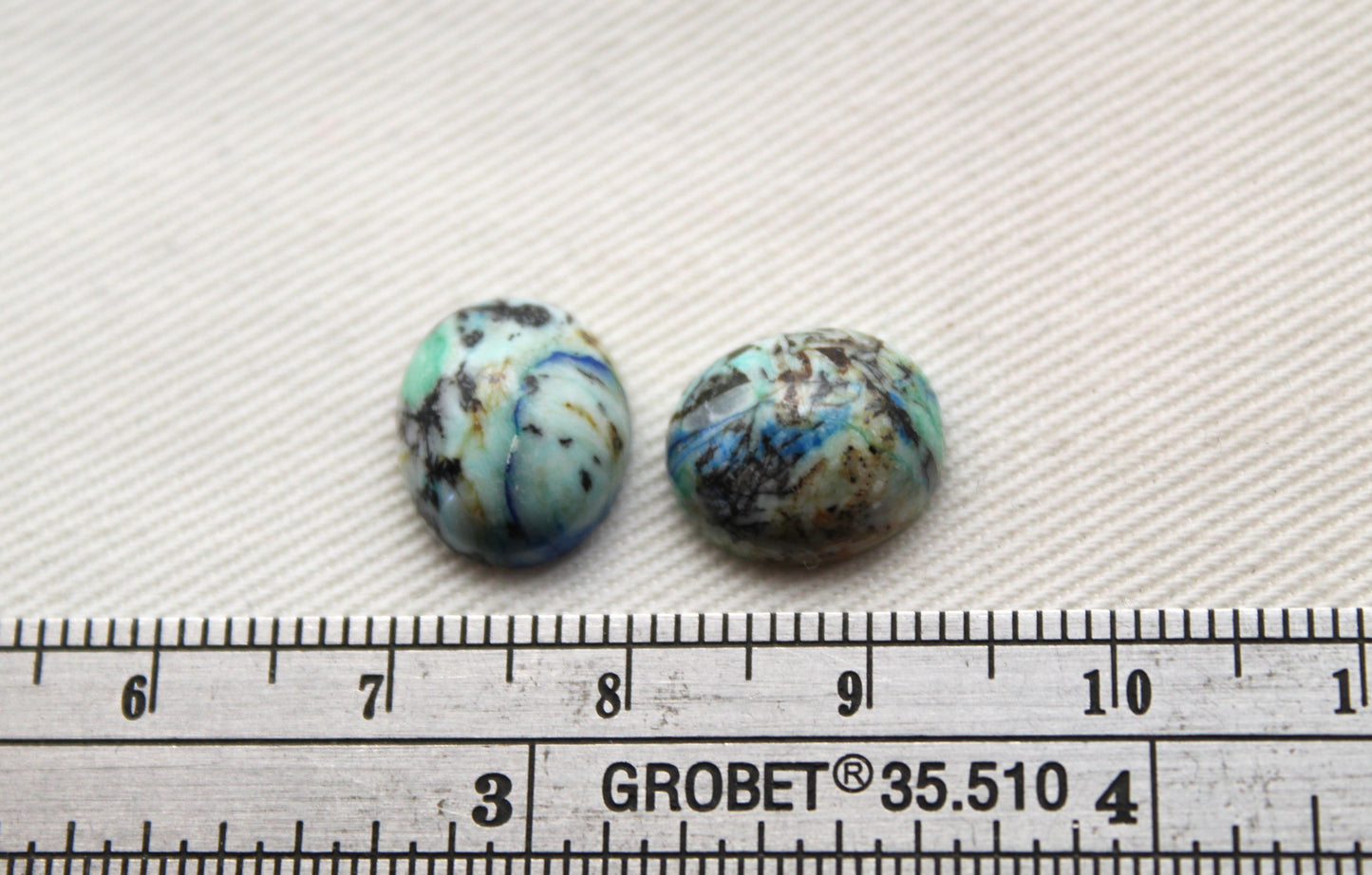 TWO Azurite oval cabochons 10X12MM green blue