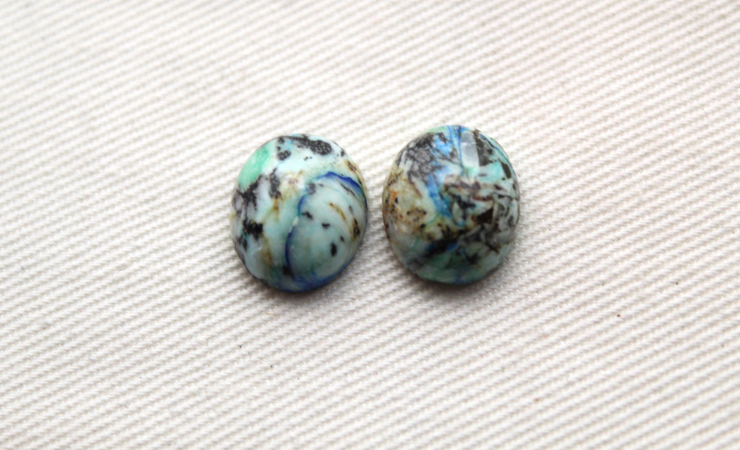 TWO Azurite oval cabochons 10X12MM green blue