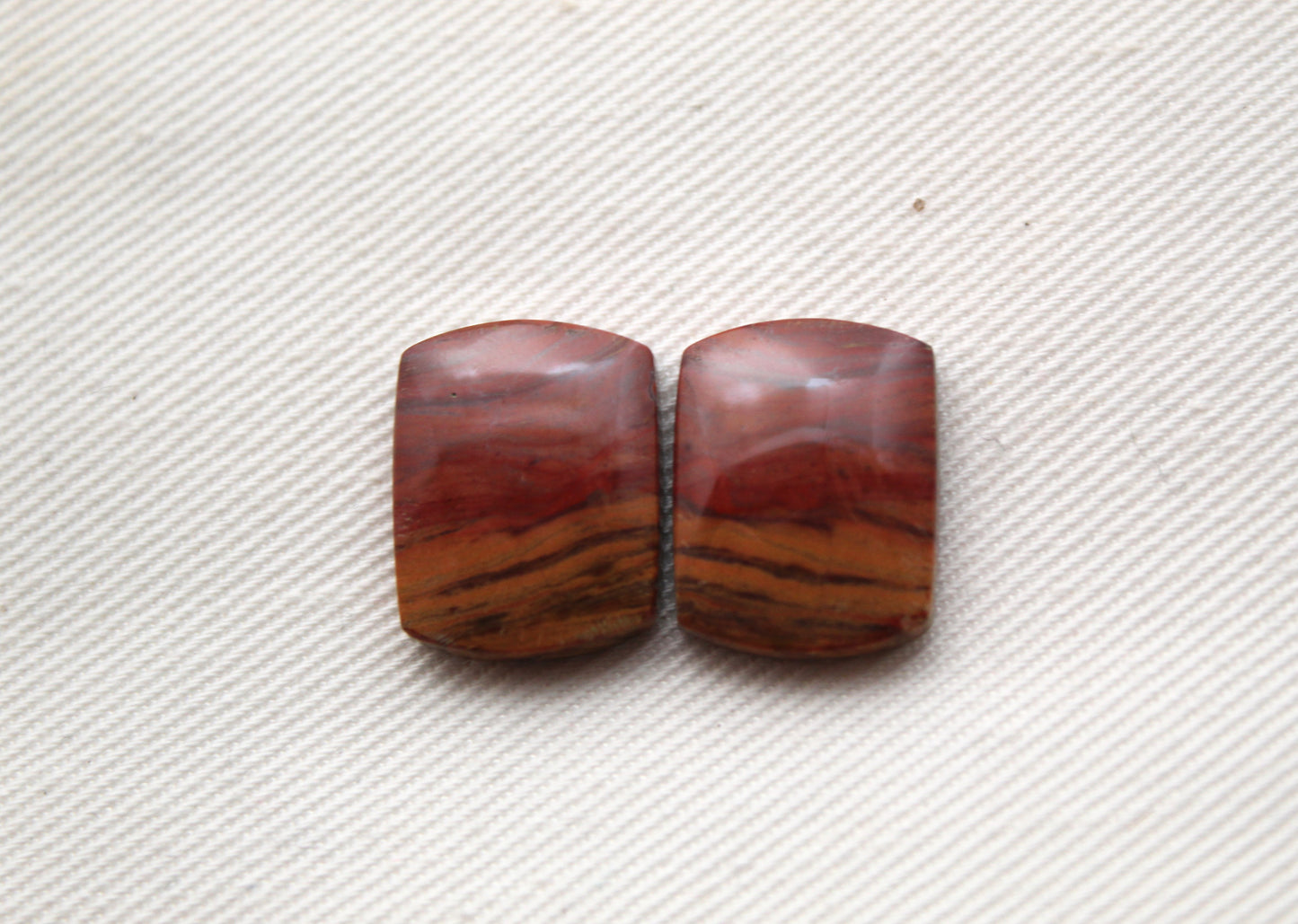 Small Petrified Wood Cabochon Pair natural gemstones red