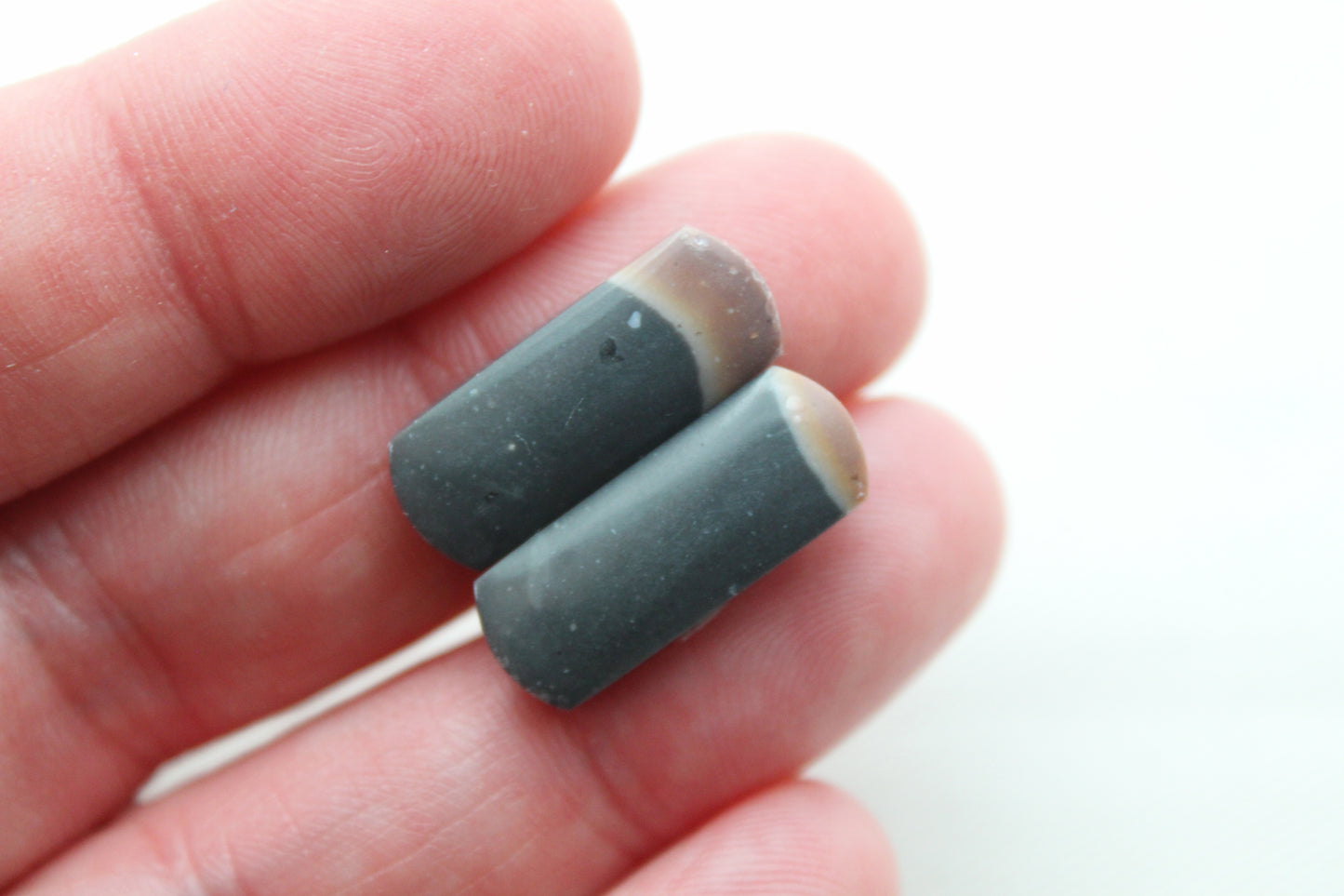 Small pair of Indonesian Polychrome Jasper Cabochons