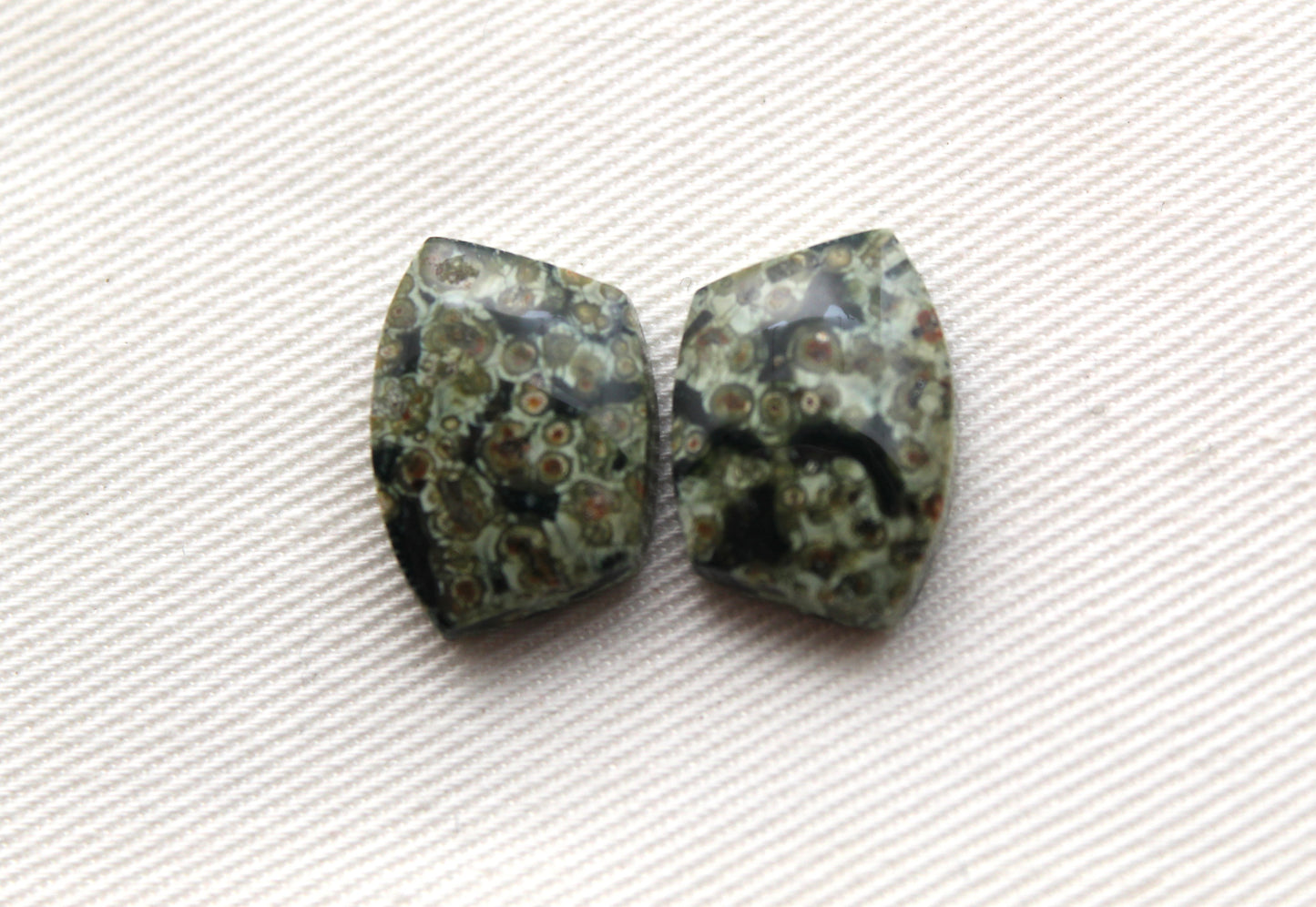 Small Green Olive Jasper Cabochon Pair Gemstone
