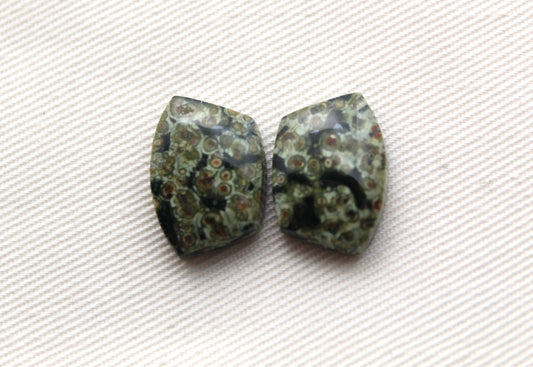Small Green Olive Jasper Cabochon Pair Gemstone