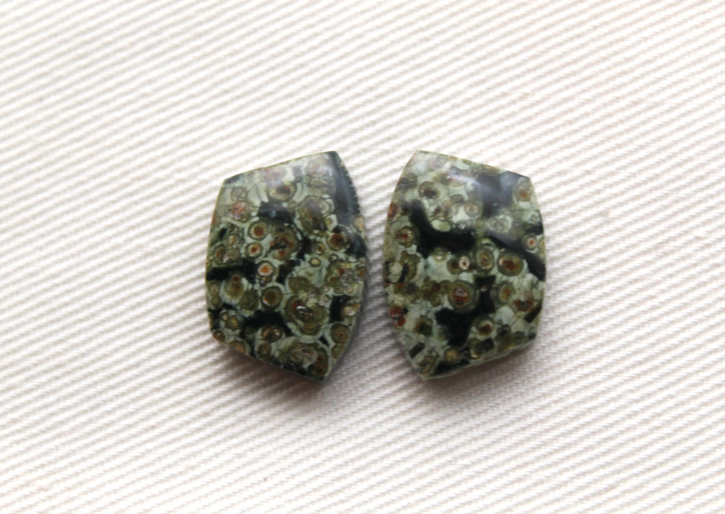 Small Green Olive Jasper Cabochon Pair Gemstone