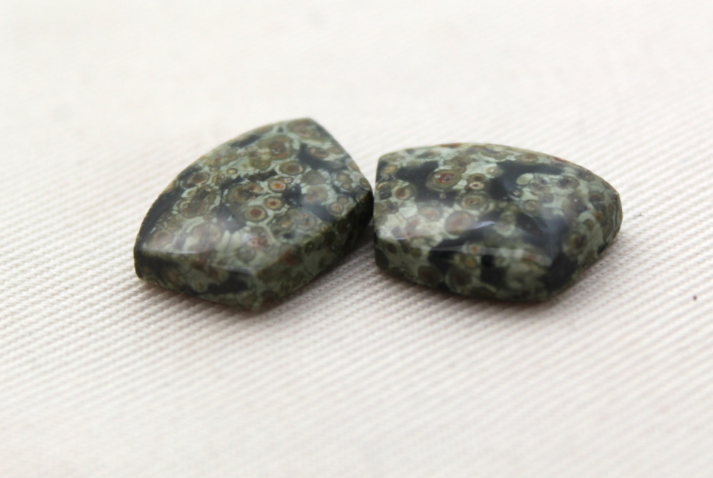 Small Green Olive Jasper Cabochon Pair Gemstone