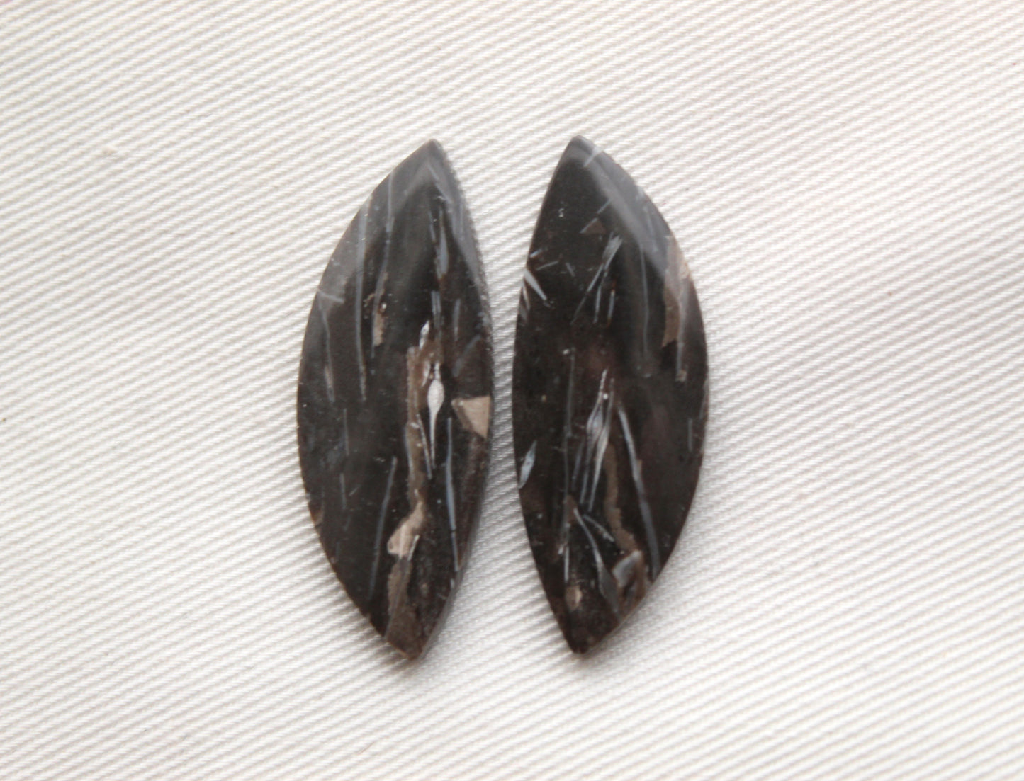 Feather Agate Cabochons Pair Gemstone Freeform
