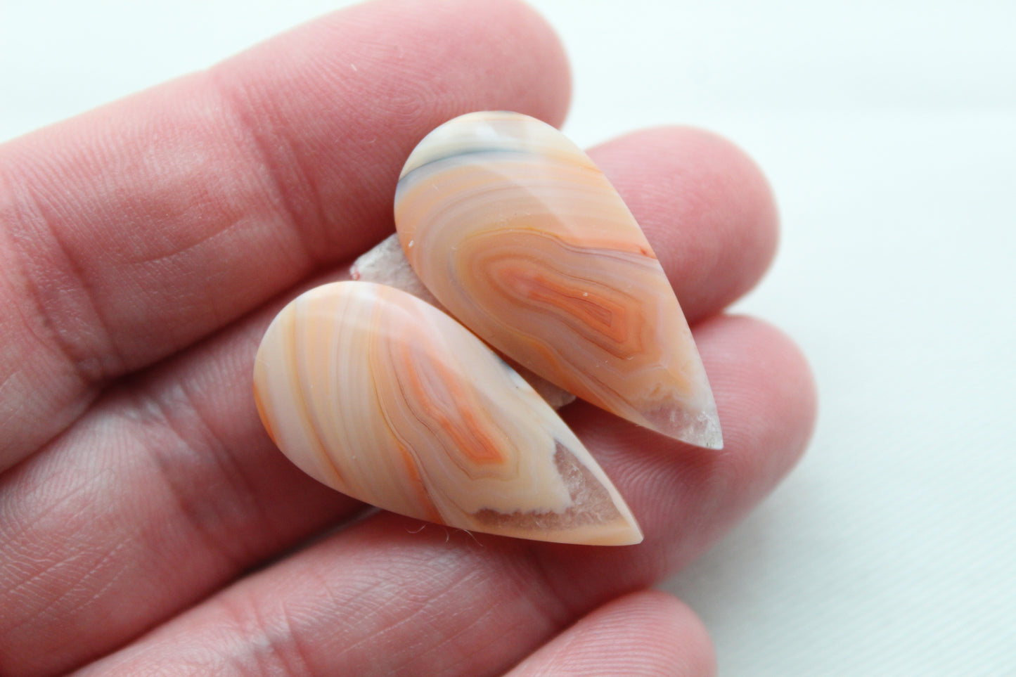 Banded Agates Cabochons pair Gemstone orange