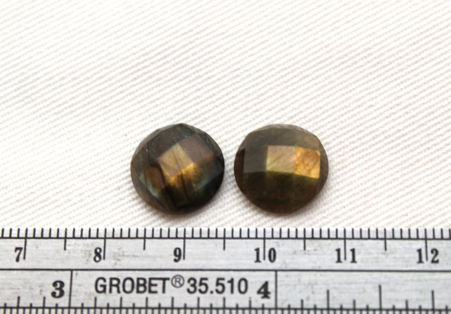 TWO Labradorite cabochons round 12MM Gemstone faceted