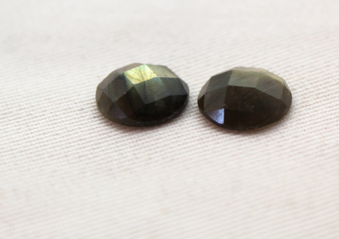 TWO Labradorite cabochons round 12MM Gemstone faceted
