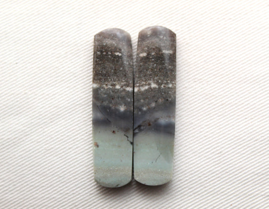Long Pair of green Jasper Cabochons rectangle