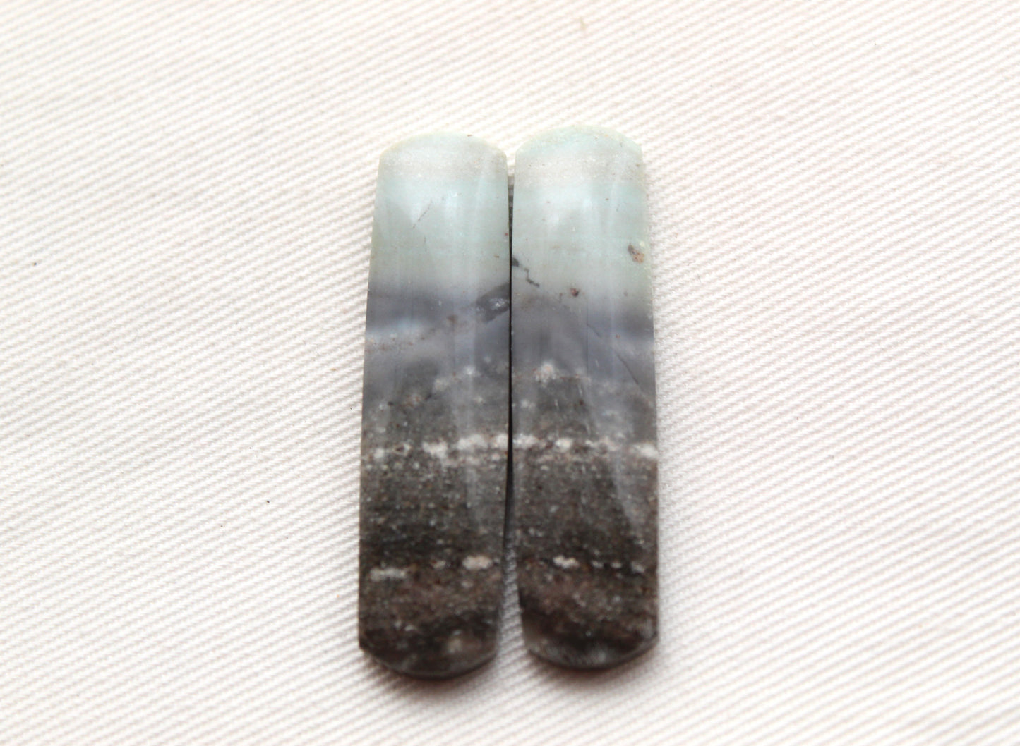 Long Pair of green Jasper Cabochons rectangle